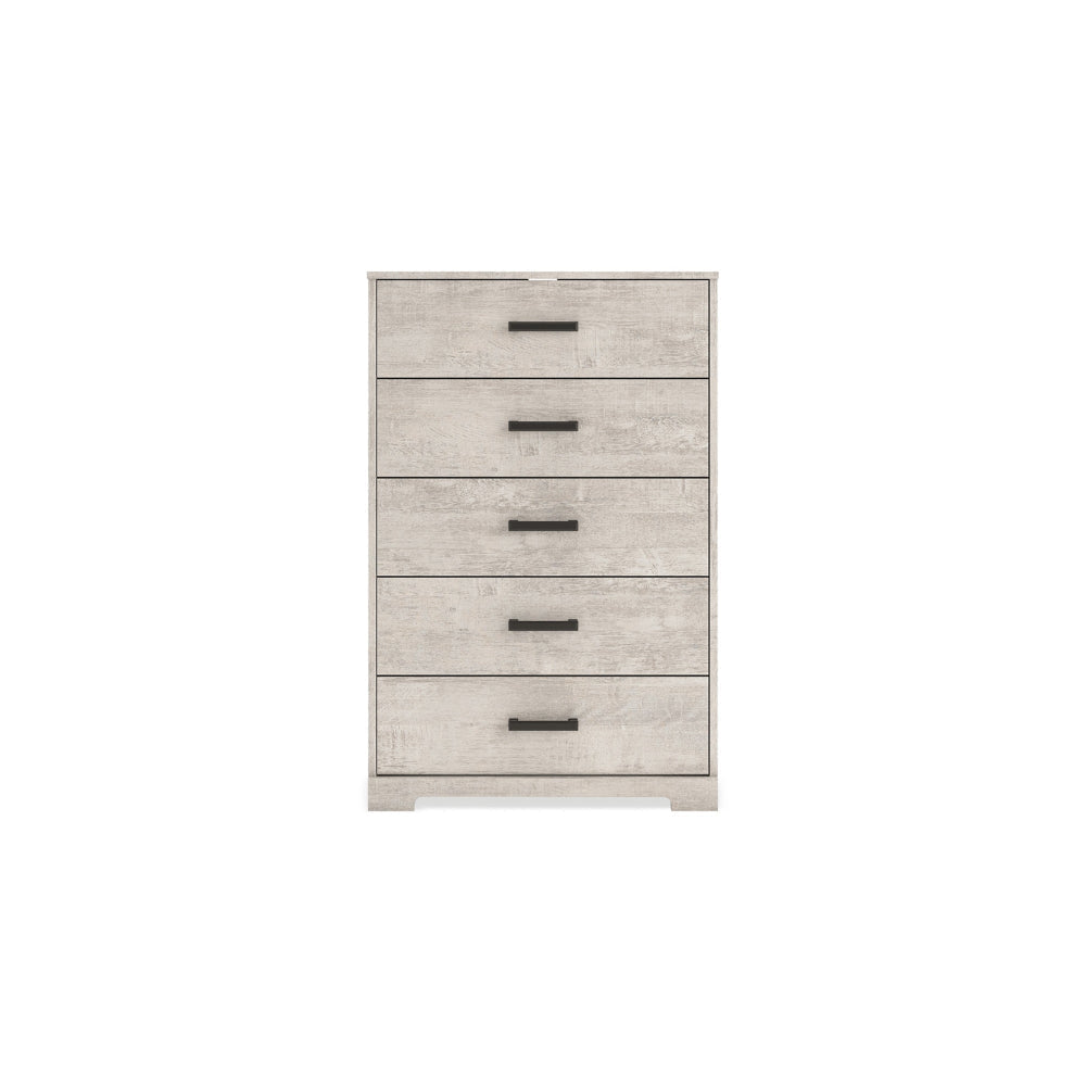Ashley Shawn Tall Dresser Chest I 5 Drawers I Black Handles I Light Gray 46’’ BM328136