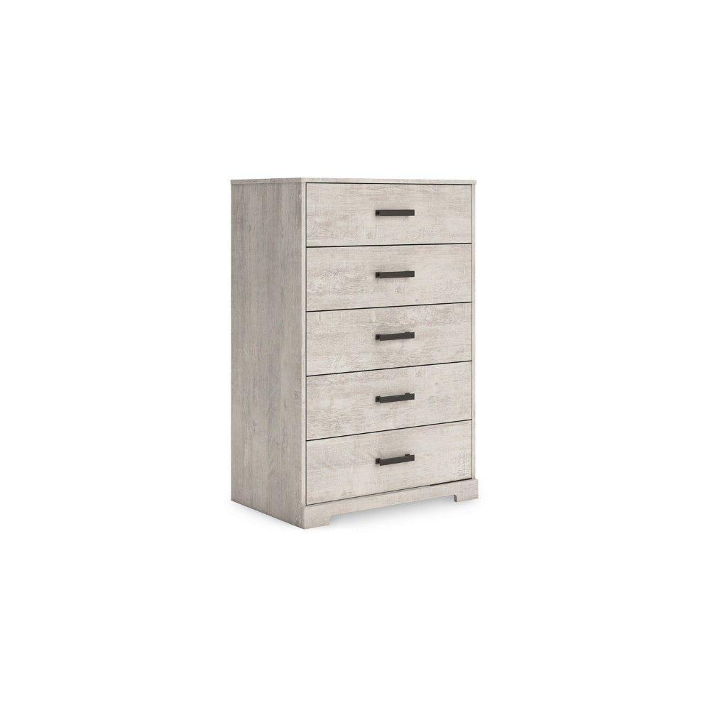 Ashley Shawn Tall Dresser Chest I 5 Drawers I Black Handles I Light Gray 46"