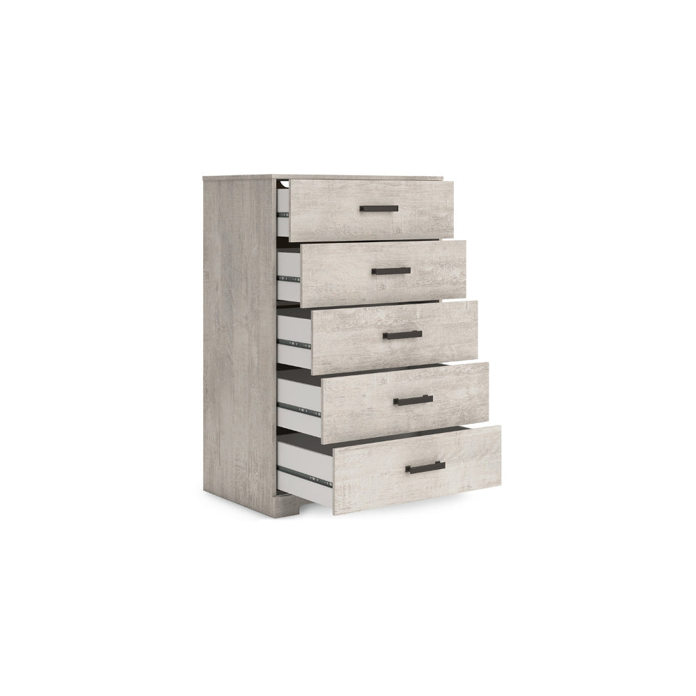 Ashley Shawn Tall Dresser Chest I 5 Drawers I Black Handles I Light Gray 46’’ BM328136