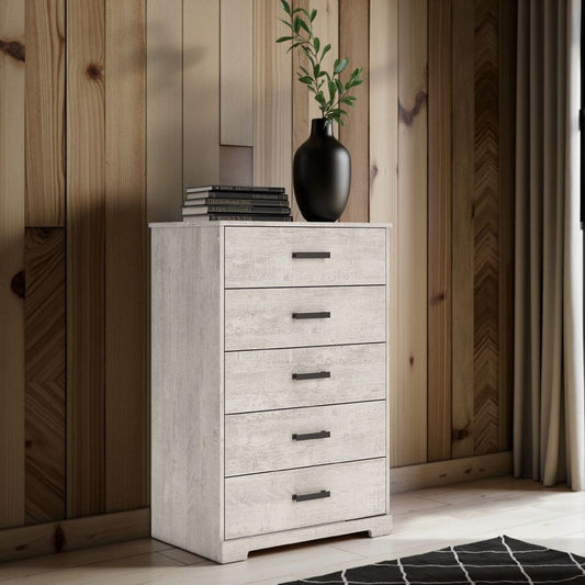 Ashley Shawn Tall Dresser Chest I 5 Drawers I Black Handles I Light Gray 46"