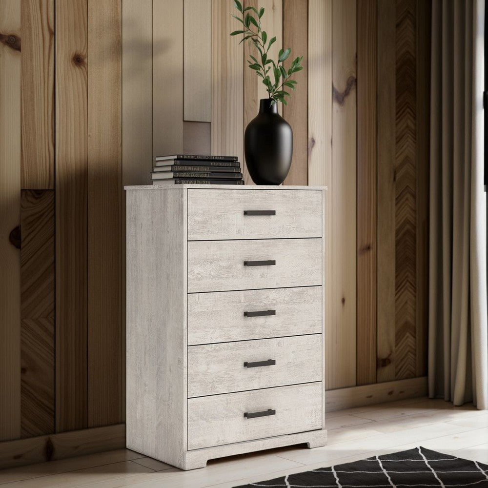 Ashley Shawn Tall Dresser Chest I 5 Drawers I Black Handles I Light Gray 46"