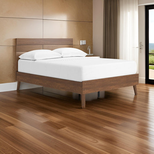 Ashley Forni Full Size Platform Bed I Dark Brown Wood I Sleek Splayed Legs