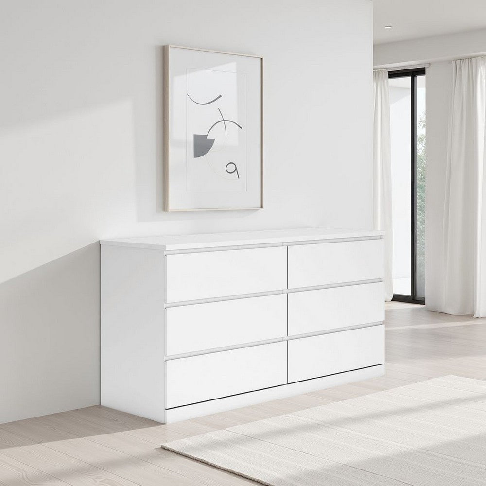Ashley Onira Wide Dresser I 6 Spacious Drawers I Modern White Wood I 60"