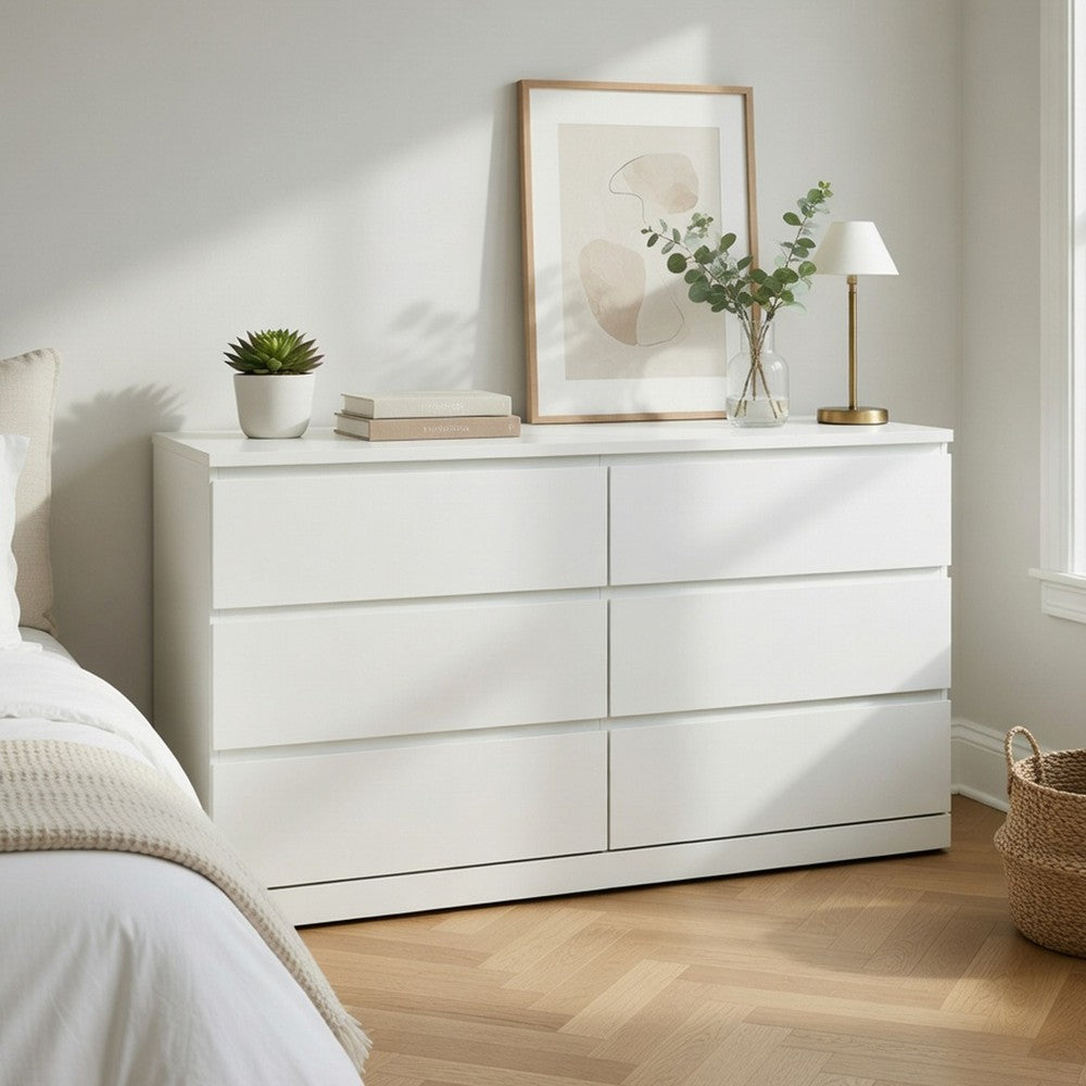Ashley Onira Wide Dresser I 6 Spacious Drawers I Modern White Wood I 60"
