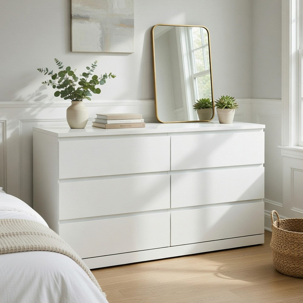 Ashley Onira Wide Dresser I 6 Spacious Drawers I Modern White Wood I 60"