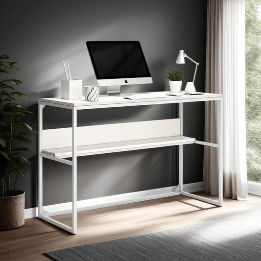 Ashley Deni Home Office Desk I 1 Shelf I White Wood I Metal Frame I 47"