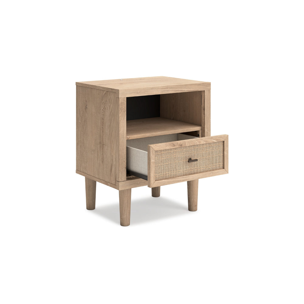 Ashley Ciel Nightstand w USB | LED | Faux Linen Laminate Cane | Oak Brown BM328159