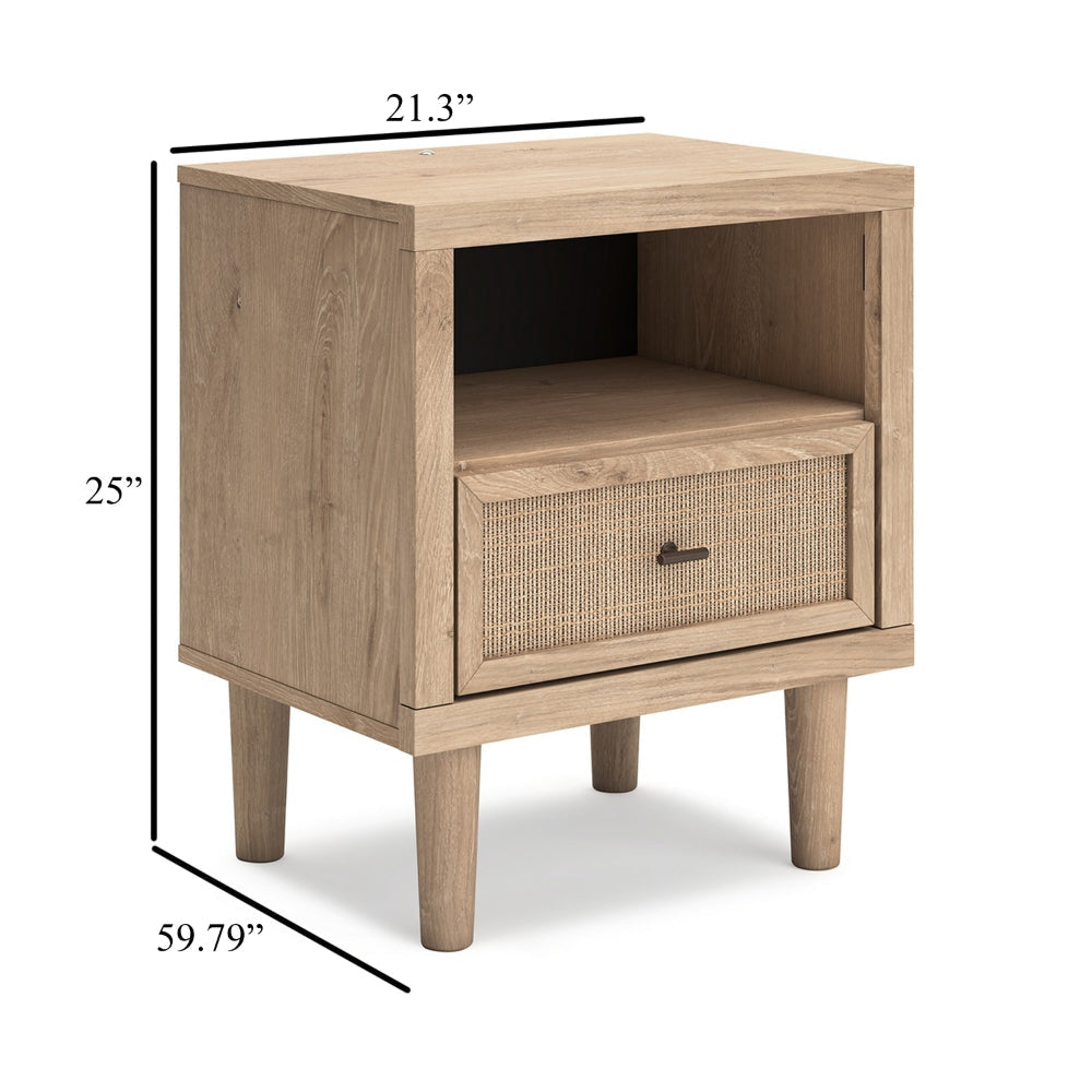 Ashley Ciel Nightstand w USB | LED | Faux Linen Laminate Cane | Oak Brown BM328159