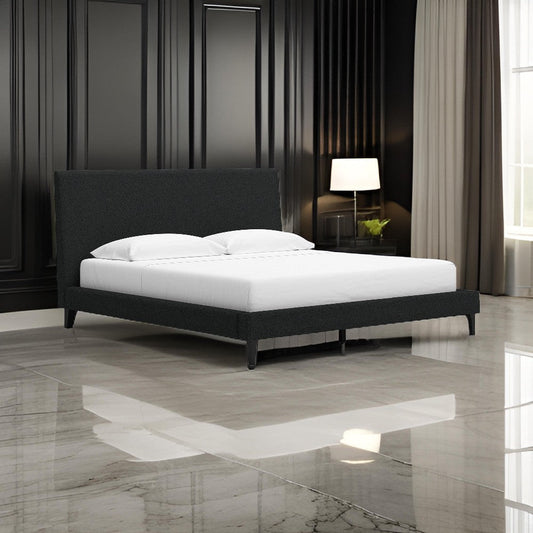 Ashley Mooran King Size Bed | Black Boucle Upholstery | Tall Panel Solid Wood