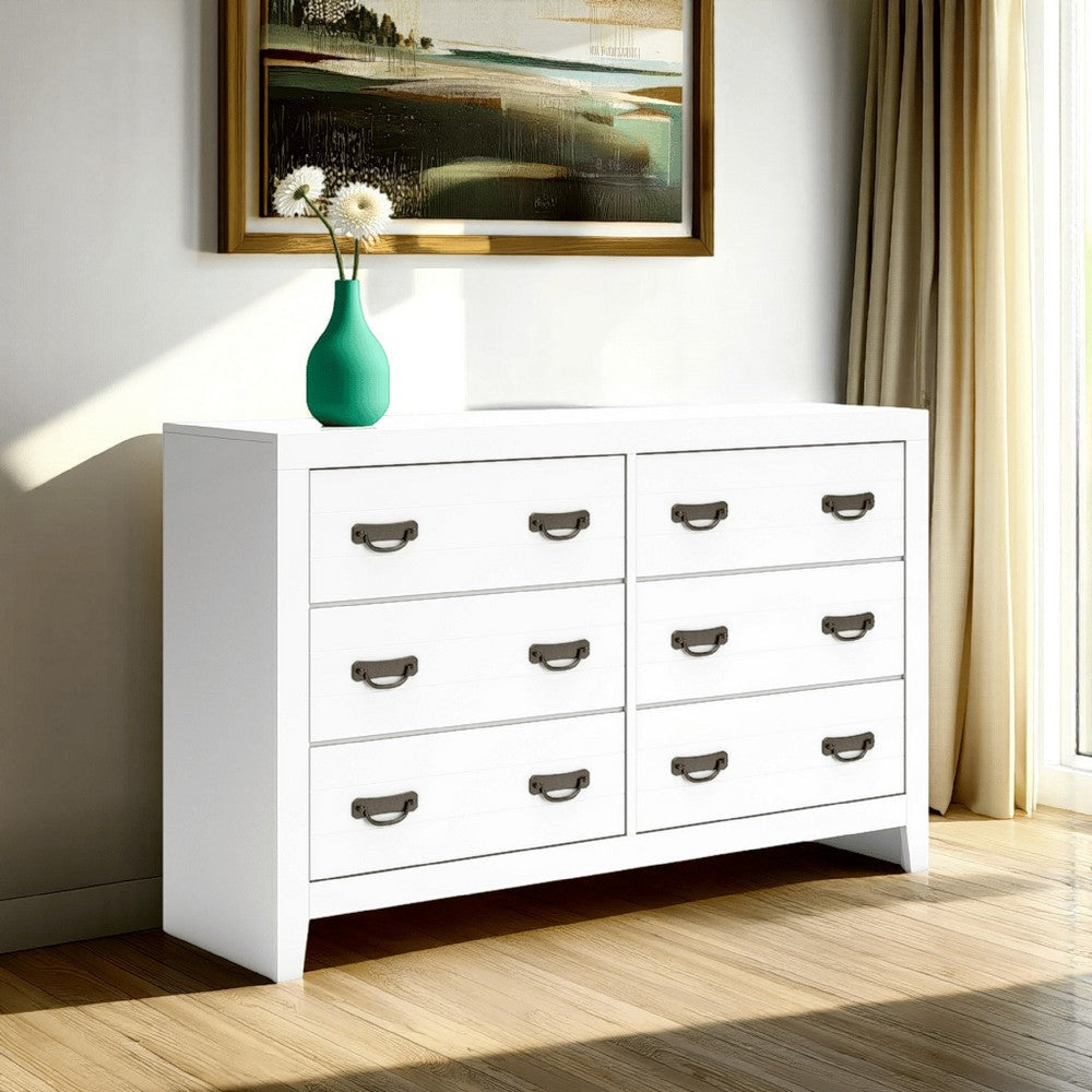 Ashley Feo Wide Dresser | 6 Drawers | White Okoume Finish | Solid Hardwood