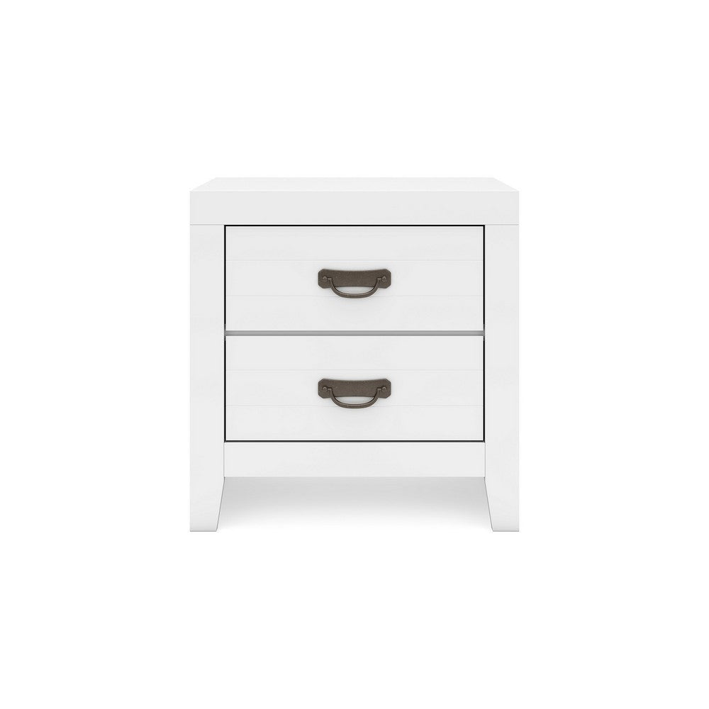 Ashley Feo Bedside Nightstand | 2 Drawers | White Okoume Finish Solid Wood BM328165