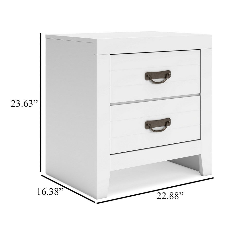 Ashley Feo Bedside Nightstand | 2 Drawers | White Okoume Finish Solid Wood BM328165