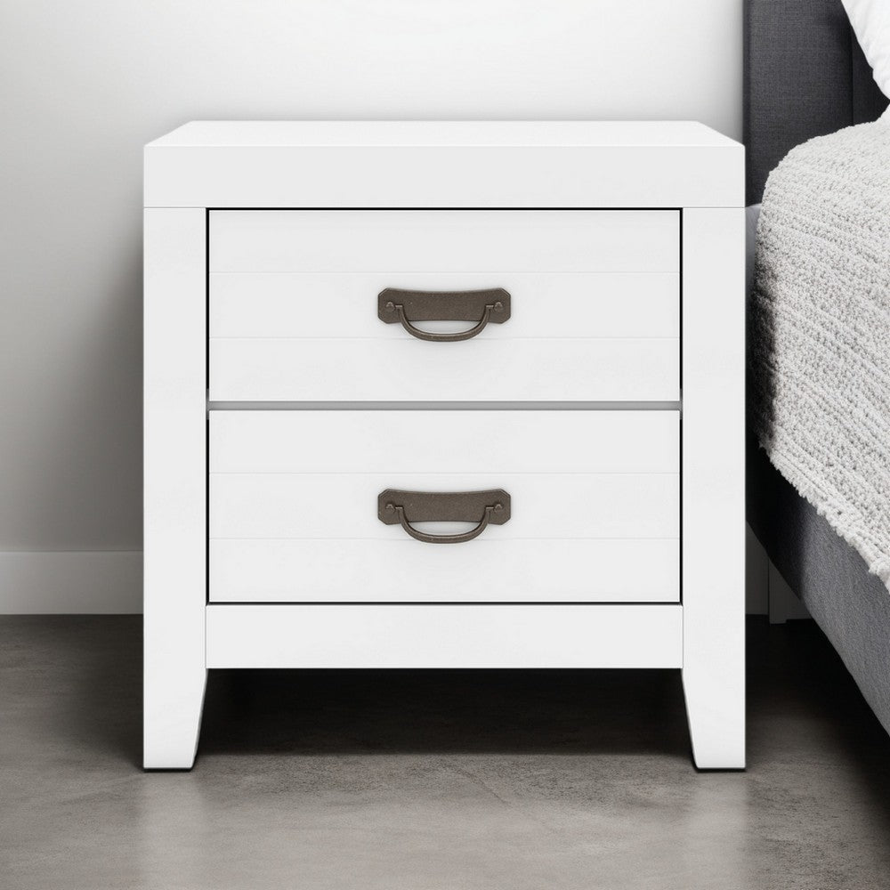 Ashley Feo Bedside Nightstand | 2 Drawers | White Okoume Finish Solid Wood BM328165