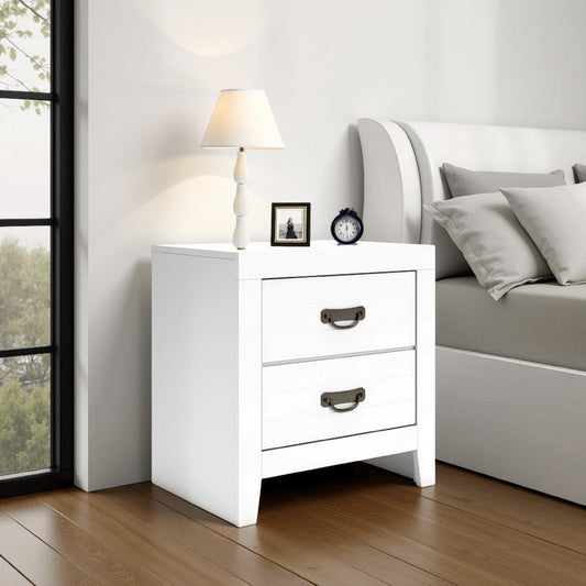 Ashley Feo Bedside Nightstand | 2 Drawers | White Okoume Finish Solid Wood