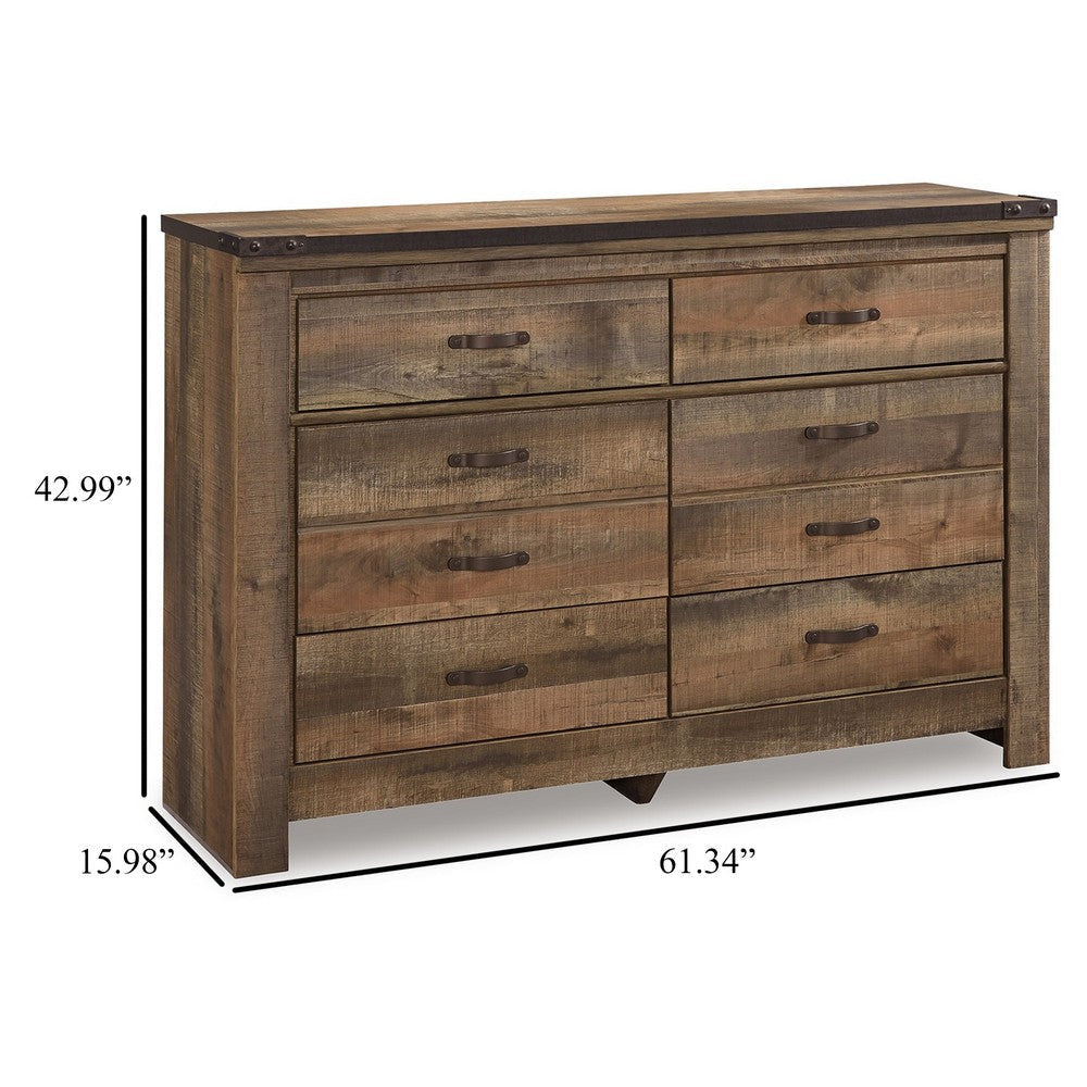 Ashley Zoey Wide Dresser | 6 Wide Storage Drawers | Rustic Brown Plank Style BM328166