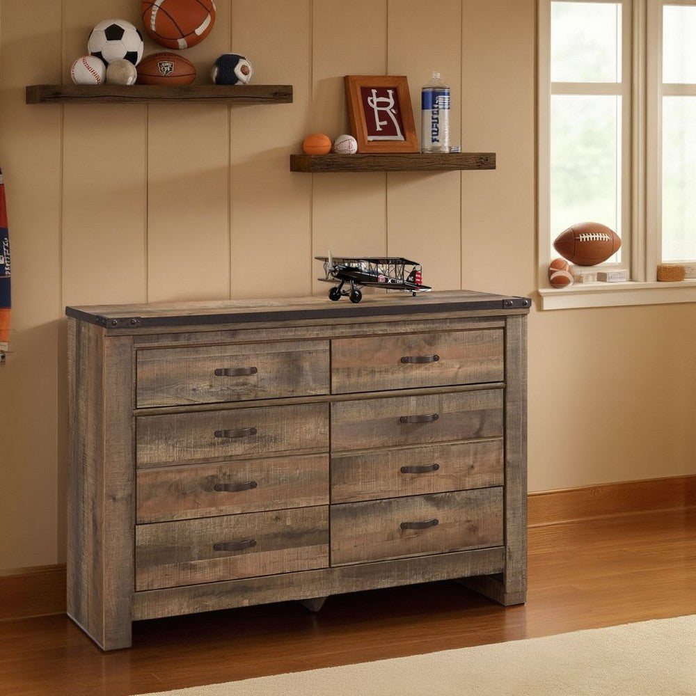 Ashley Zoey Wide Dresser | 6 Wide Storage Drawers | Rustic Brown Plank Style
