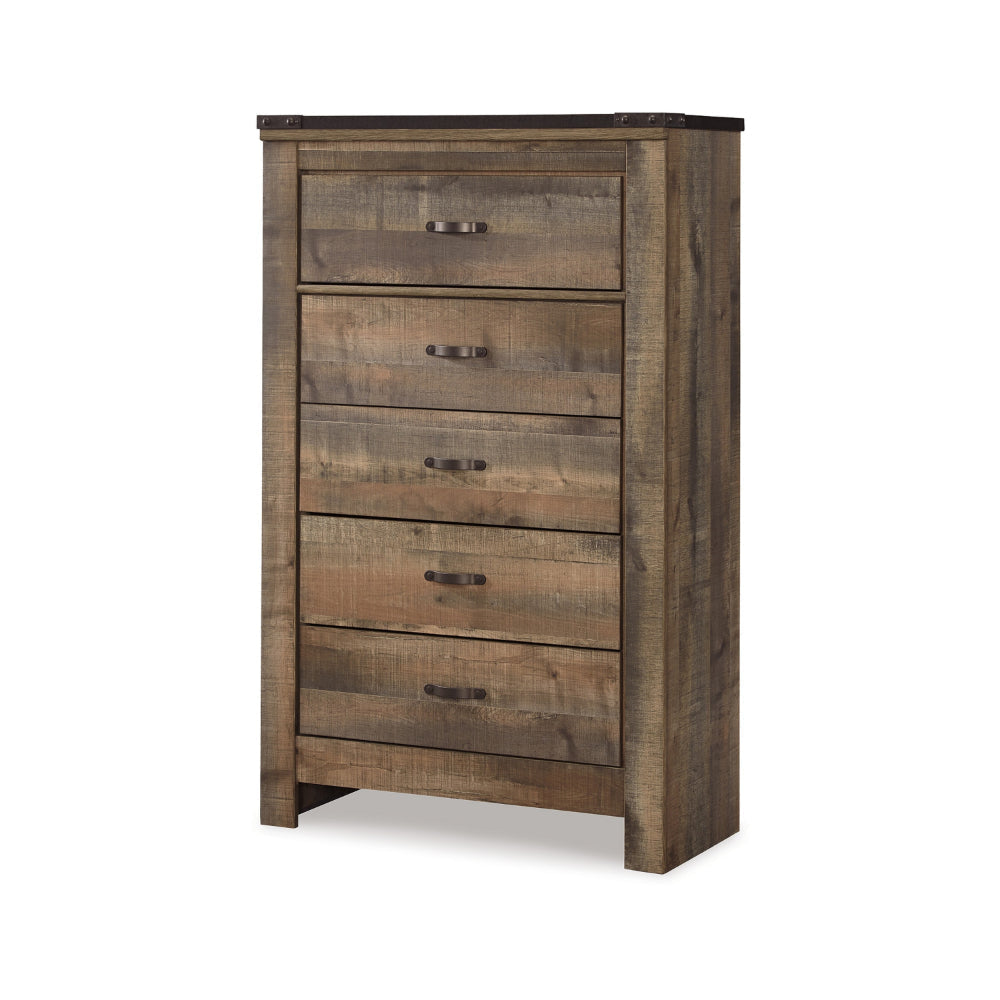 Ashley Zoey Tall Dresser Chest | 5 Storage Drawers | Rustic Brown Plank Style BM328167