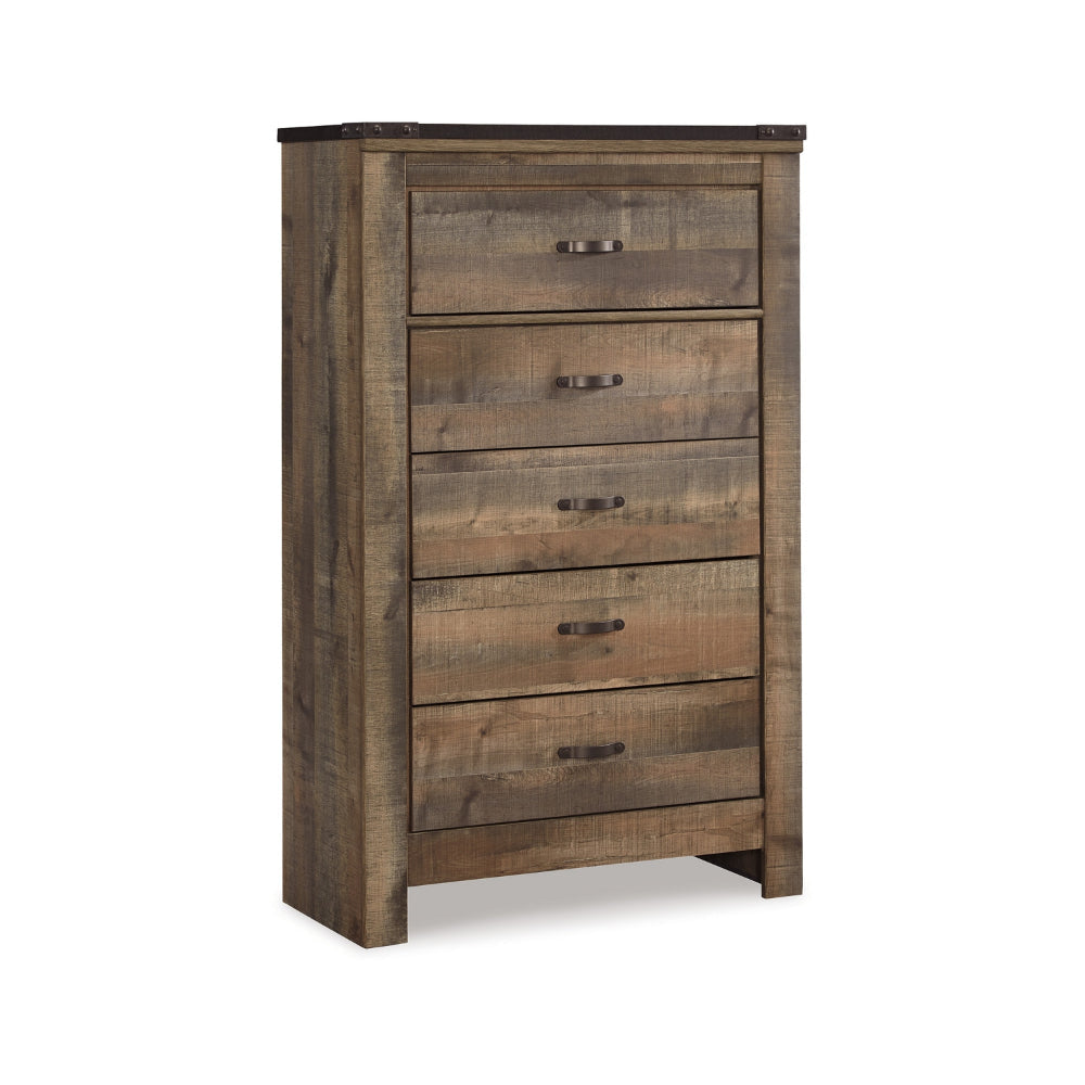 Ashley Zoey Tall Dresser Chest | 5 Storage Drawers | Rustic Brown Plank Style