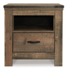 Ashley Zoey Nightstand w Drawer and Shelf | USB | Rustic Brown Plank Details BM328168