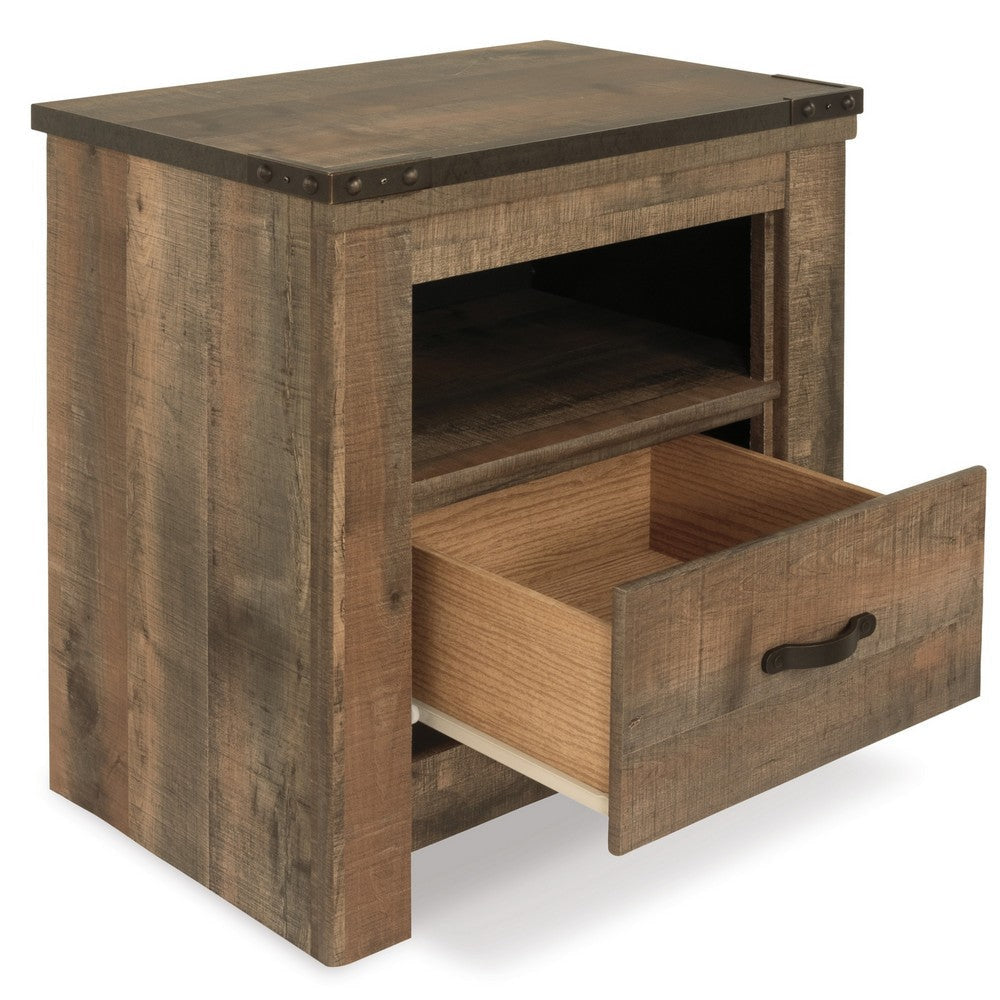 Ashley Zoey Nightstand w Drawer and Shelf | USB | Rustic Brown Plank Details BM328168