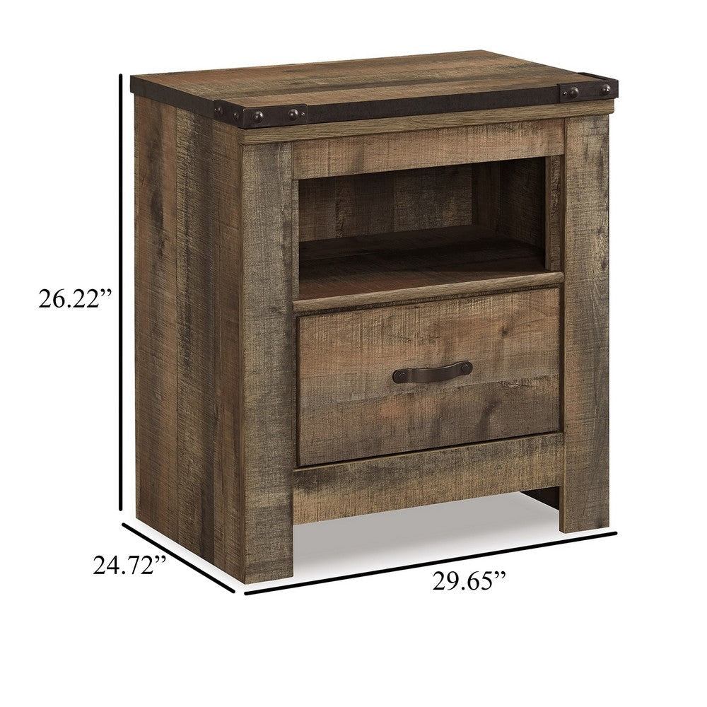 Ashley Zoey Nightstand w Drawer and Shelf | USB | Rustic Brown Plank Details BM328168