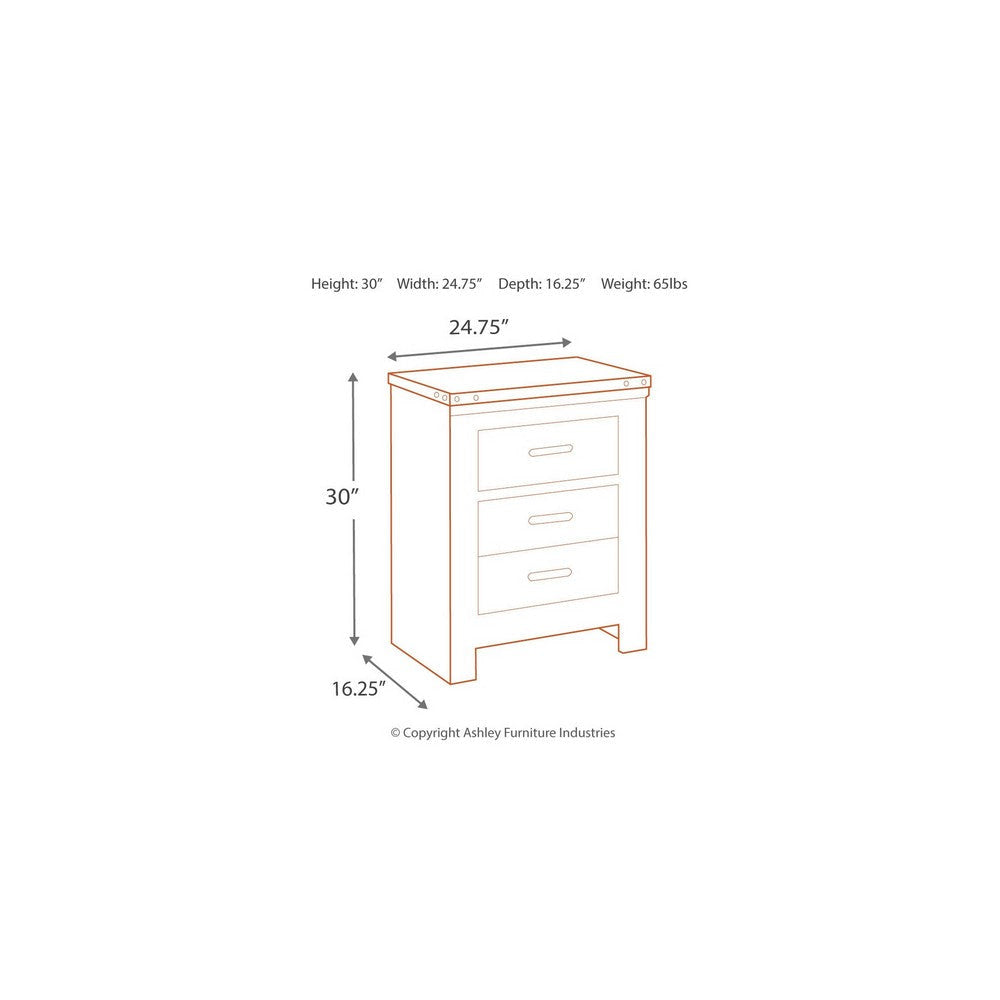 Ashley Zoey Nightstand w 2 Drawers | USB Port | Rustic Brown Plank Details BM328169