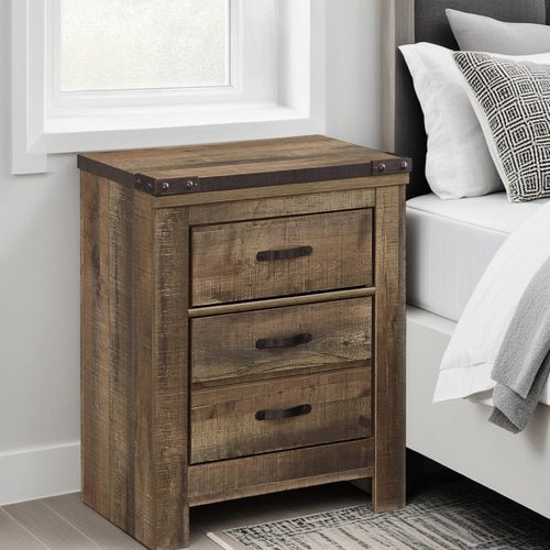 Ashley Zoey Nightstand w 2 Drawers | USB Port | Rustic Brown Plank Details