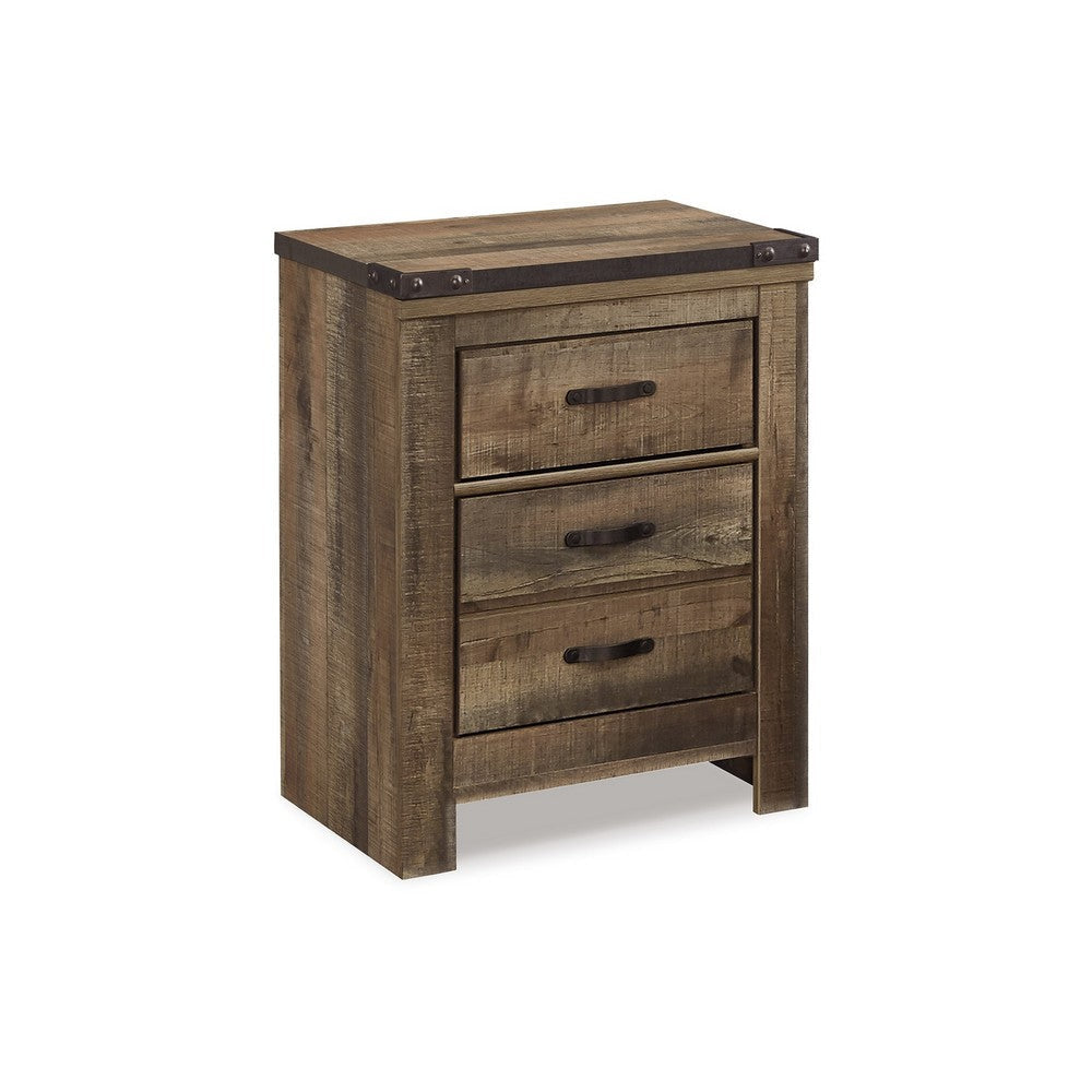 Ashley Zoey Nightstand w 2 Drawers | USB Port | Rustic Brown Plank Details BM328169