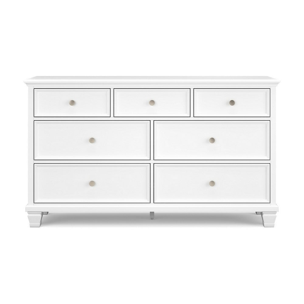 Ashley Heno Wide Dresser | 7 Storage Drawers | Nickel Round Knobs | White BM328170