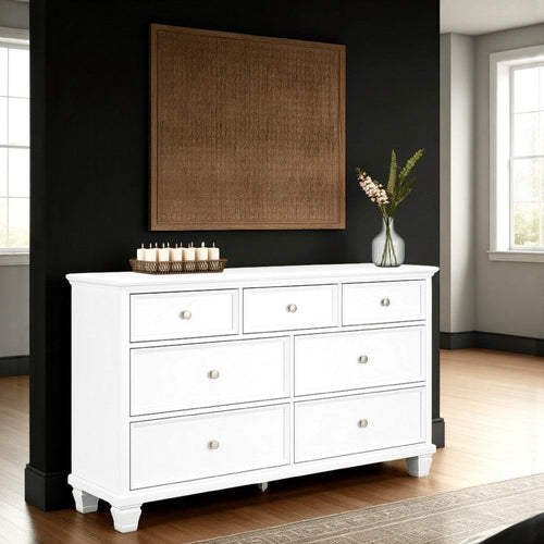 Ashley Heno Wide Dresser | 7 Storage Drawers | Nickel Round Knobs | White