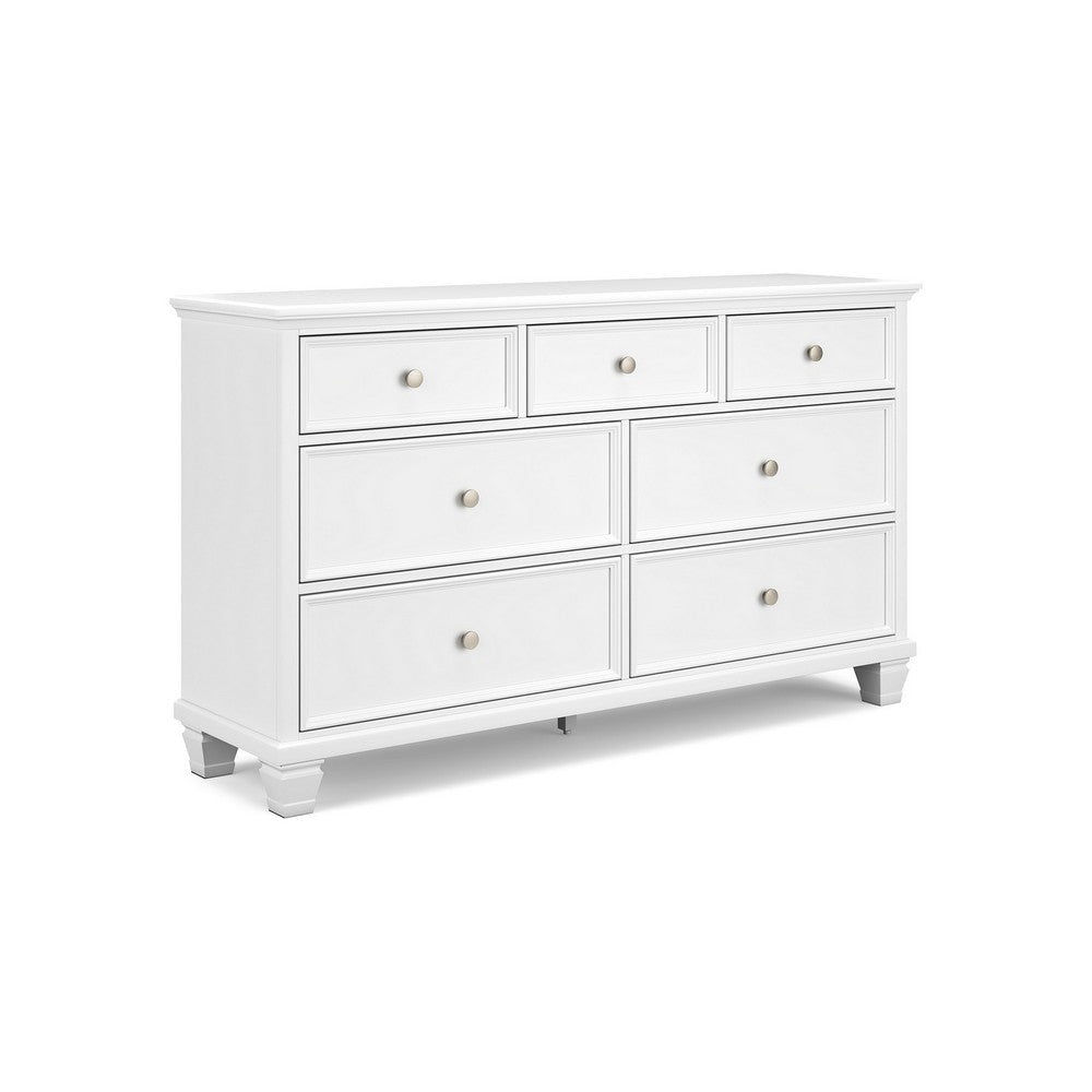 Ashley Heno Wide Dresser | 7 Storage Drawers | Nickel Round Knobs | White BM328170