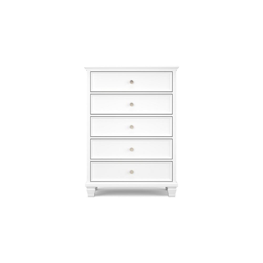 Ashley Heno Tall Dresser Chest | 5 Wide Drawers | Nickel Round Knobs | White BM328171