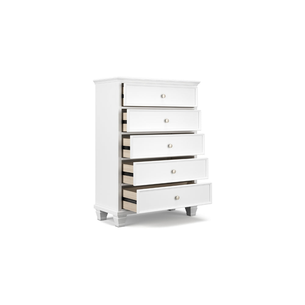 Ashley Heno Tall Dresser Chest | 5 Wide Drawers | Nickel Round Knobs | White BM328171
