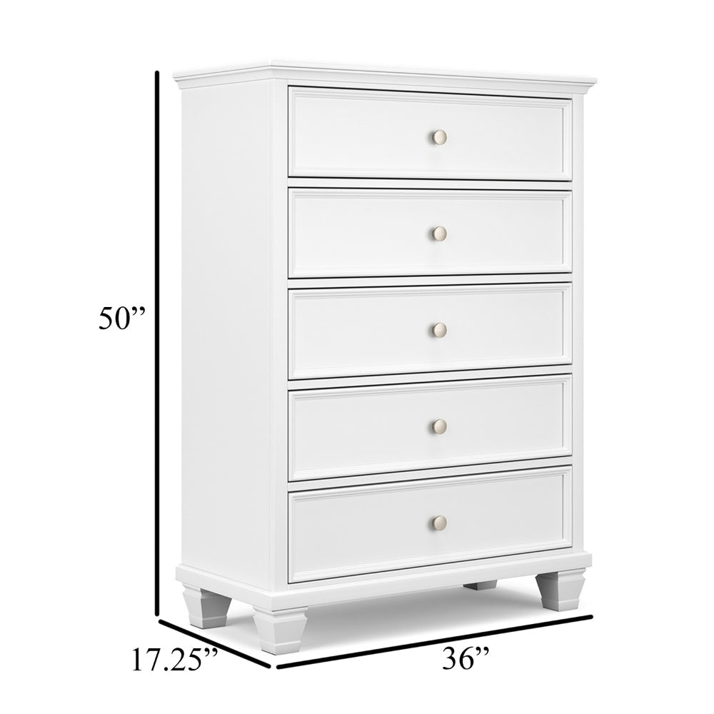 Ashley Heno Tall Dresser Chest | 5 Wide Drawers | Nickel Round Knobs | White BM328171