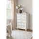 Ashley Heno Tall Dresser Chest | 5 Wide Drawers | Nickel Round Knobs | White