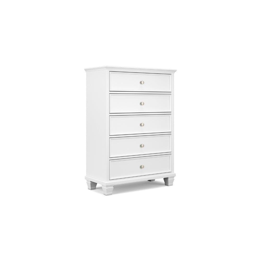 Ashley Heno Tall Dresser Chest | 5 Wide Drawers | Nickel Round Knobs | White