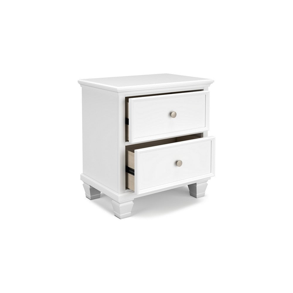 Ashley Heno Nightstand | 2 Wide Storage Drawers | Nickel Round Knobs | White BM328172