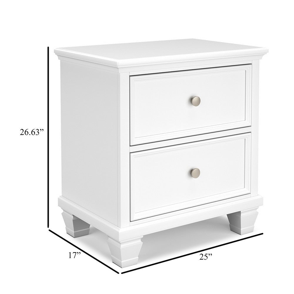 Ashley Heno Nightstand | 2 Wide Storage Drawers | Nickel Round Knobs | White BM328172