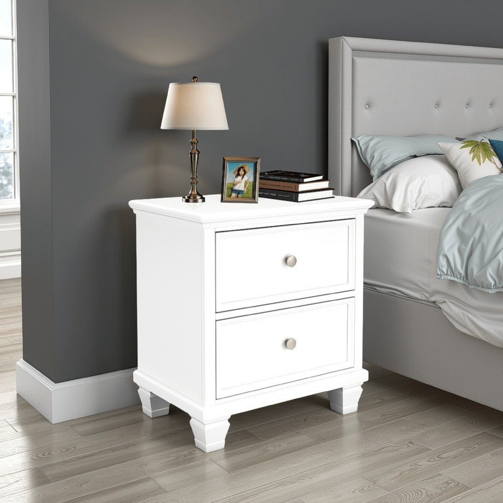Ashley Heno Nightstand | 2 Wide Storage Drawers | Nickel Round Knobs | White