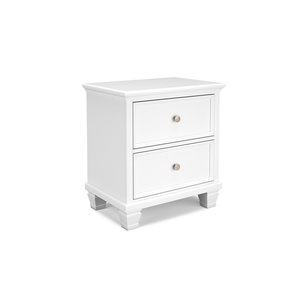 Ashley Heno Nightstand | 2 Wide Storage Drawers | Nickel Round Knobs | White BM328172