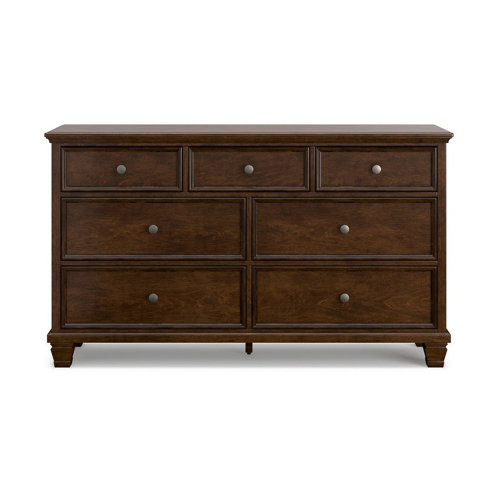 Ashley Reno Wide Dresser | 7 Storage Drawers | Nickel Round Knobs | Brown BM328173