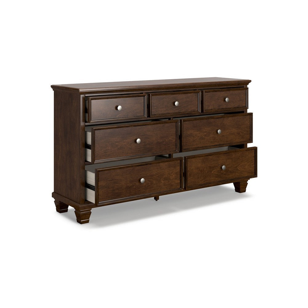 Ashley Reno Wide Dresser | 7 Storage Drawers | Nickel Round Knobs | Brown BM328173