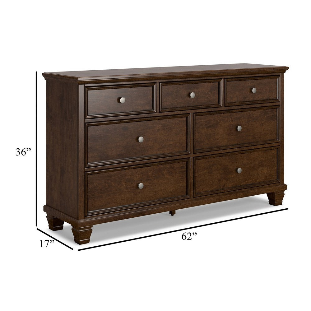 Ashley Reno Wide Dresser | 7 Storage Drawers | Nickel Round Knobs | Brown BM328173