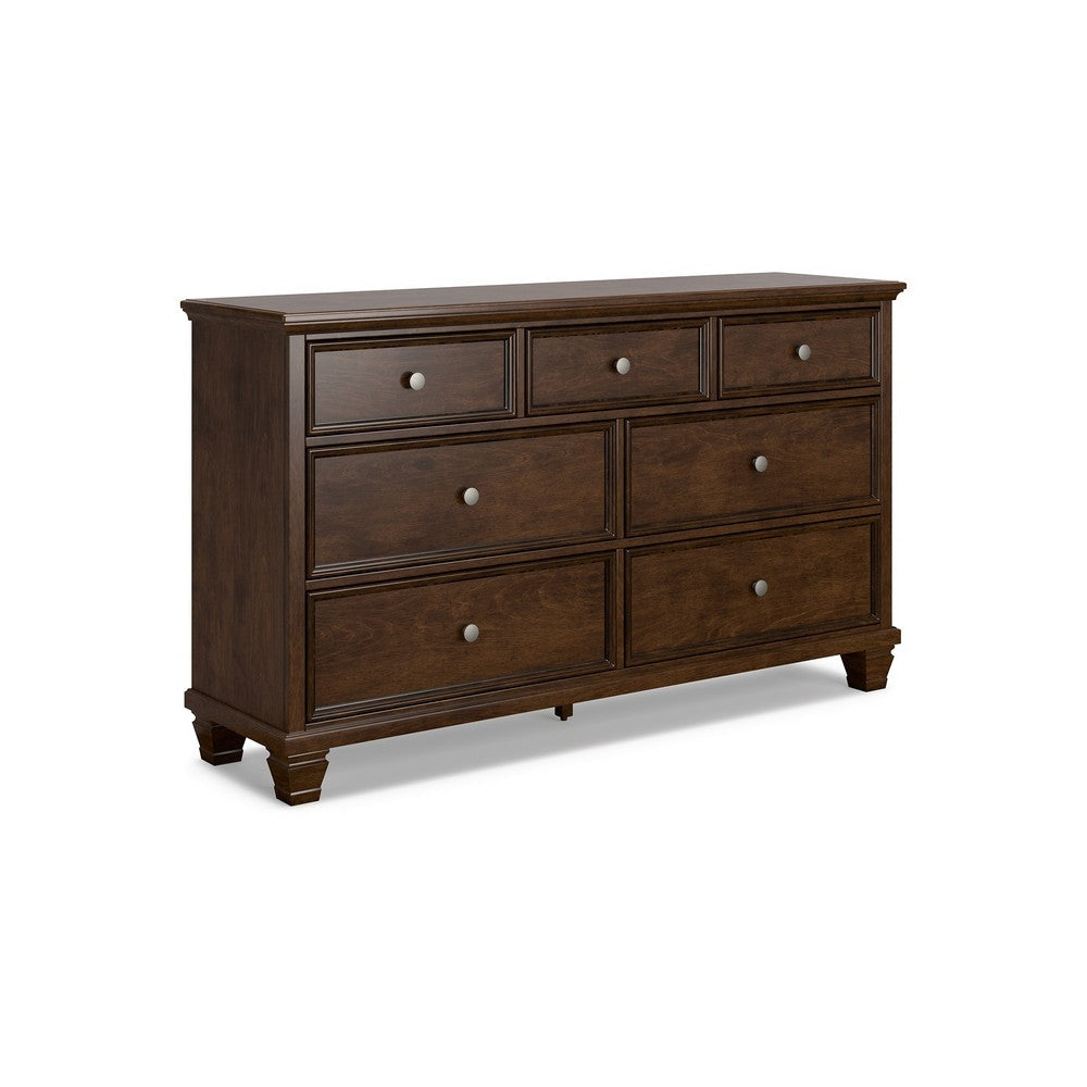 Ashley Reno Wide Dresser | 7 Storage Drawers | Nickel Round Knobs | Brown BM328173