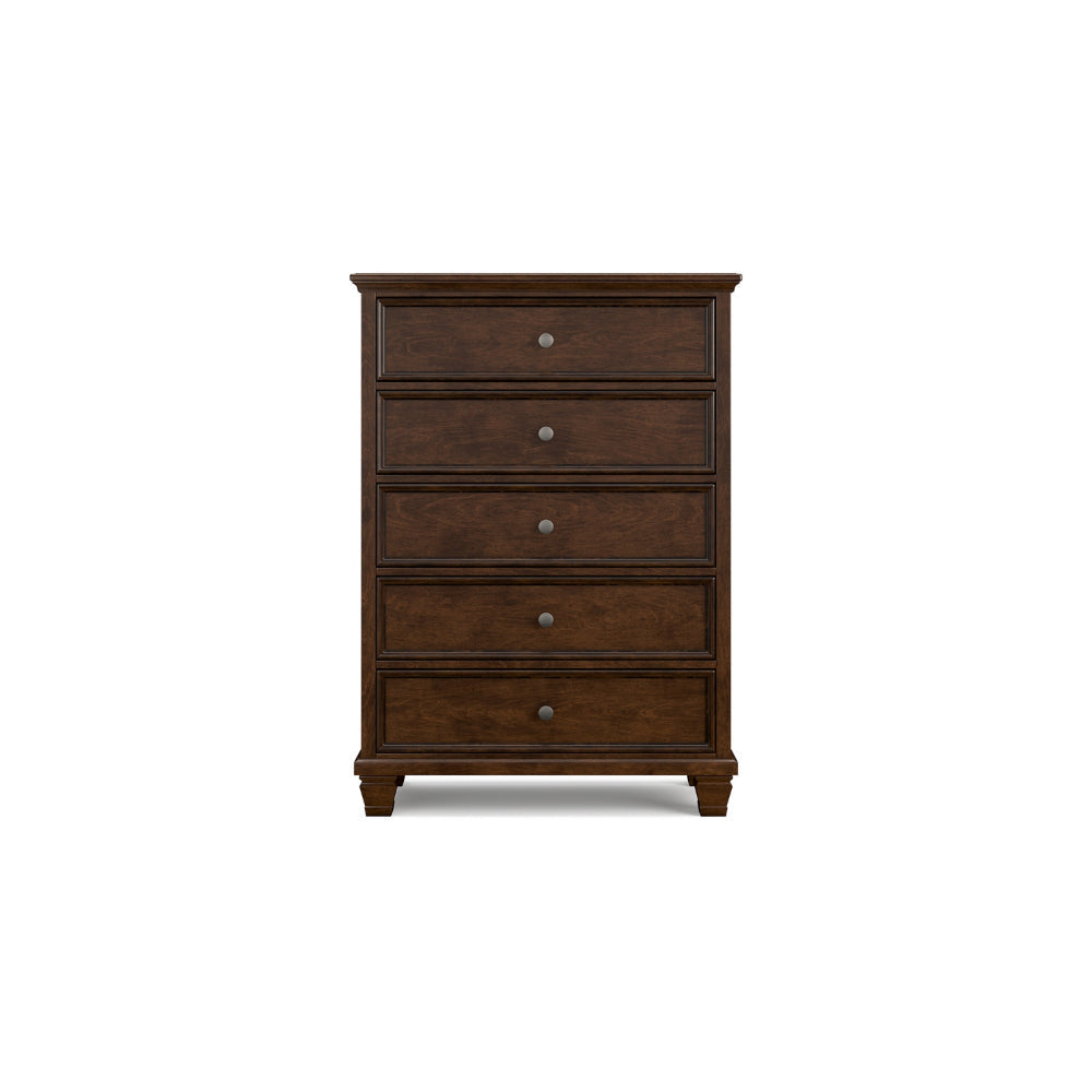 Ashley Reno Tall Dresser Chest | 5 Drawer Nickel Knobs | Brown Solid Wood BM328174