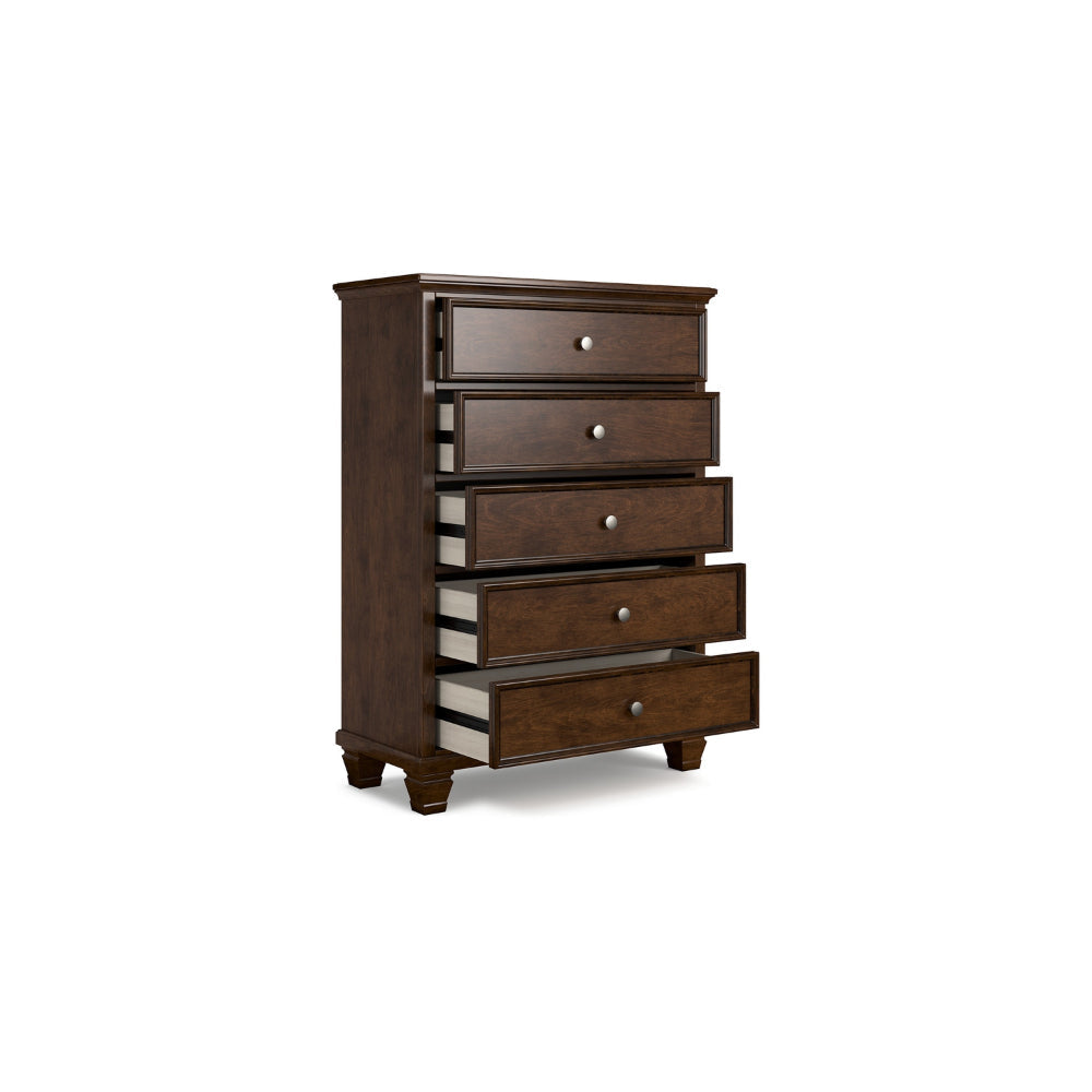 Ashley Reno Tall Dresser Chest | 5 Drawer Nickel Knobs | Brown Solid Wood BM328174