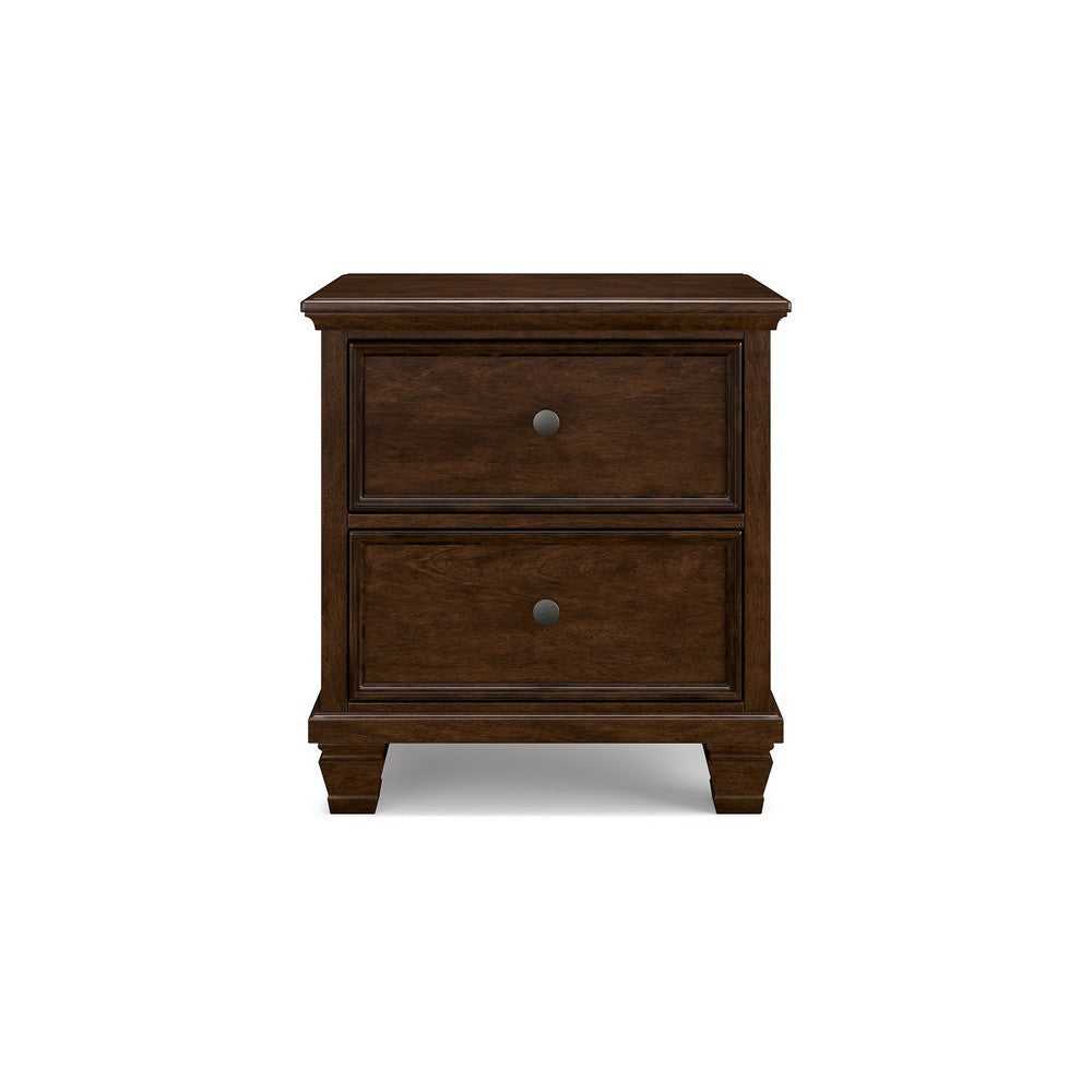 Ashley Reno Nightstand | 2 Drawers | Nickel Round Knobs | Brown Solid Wood BM328175