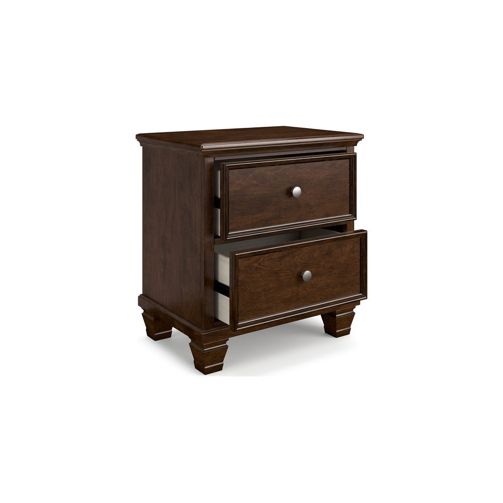 Ashley Reno Nightstand | 2 Drawers | Nickel Round Knobs | Brown Solid Wood BM328175