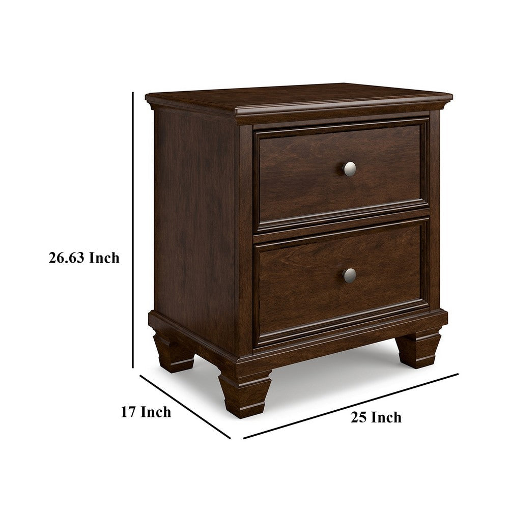 Ashley Reno Nightstand | 2 Drawers | Nickel Round Knobs | Brown Solid Wood BM328175