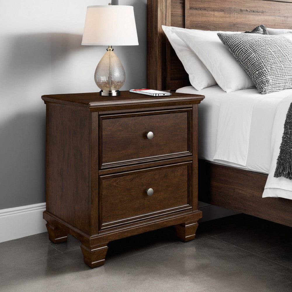 Ashley Reno Nightstand | 2 Drawers | Nickel Round Knobs | Brown Solid Wood BM328175
